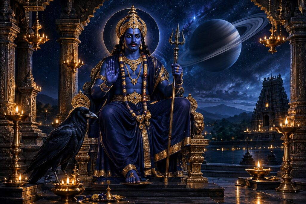 Shani Dev and Sade Sati 2026 devotional illustration